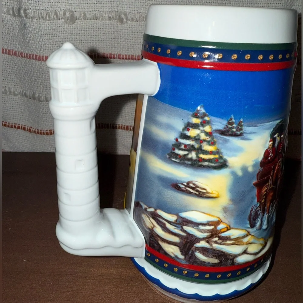 Vintage‎ Budweiser Holiday Stein 2002 - Vibrant Blue and Red